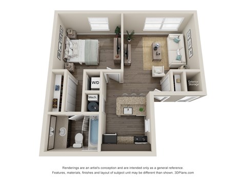 Floor plan for 1 bed, 1 bath, 521 sqft